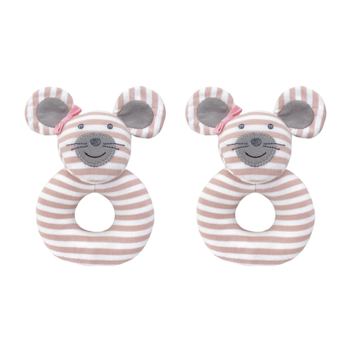 2PK Organic Farm Buddies Cotton 13cm Teething Rattle Ballerina Mouse Baby 0m+