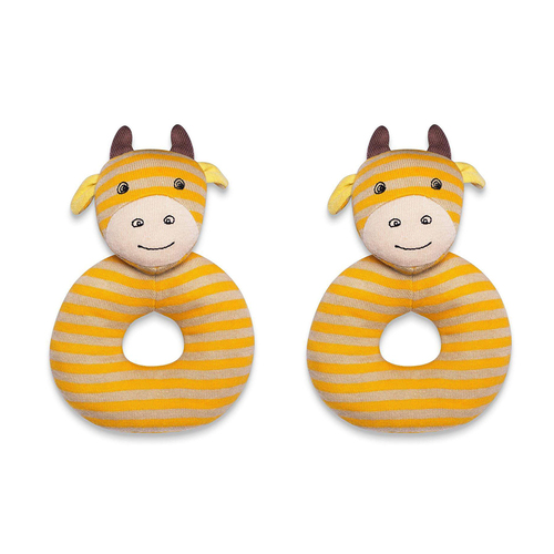 2PK Organic Farm Buddies Cotton 13cm Teething Rattle George Giraffe Baby 0m+