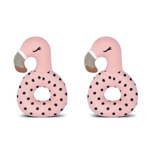 2PK Organic Farm Buddies Cotton 13cm Teething Rattle Franny Flamingo Baby 0m+