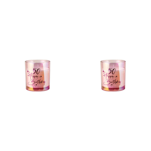 2PK 50th Pink Chrome Candle Vanilla Scented 45hr Burntime Gift Set