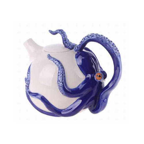 Octopus Teapot Ceramic Drink Tea Container Blue 23cm