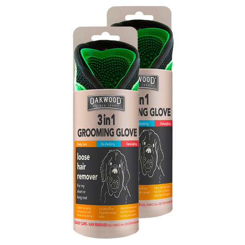 2PK Oakwood 3 In 1 Grooming Glove Loose Hair Remover