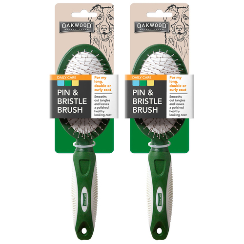 2PK Oakwood Pin & Bristle Dog Brush