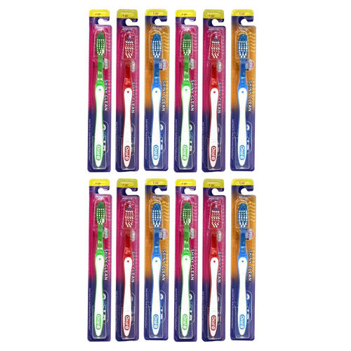 12PK Oral B Shiny Clean Medium Standard Toothbrush Dental Care