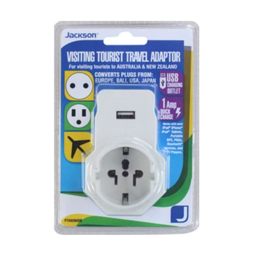 Jackson Inbound Tourist Travel Adaptor Europe/Bali/USA/Japan to Australia/New Zealand w/ USB