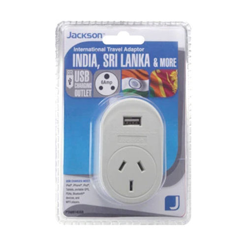 Jackson Outbound Travel Adaptor Sri Lanka/India with USB Large Pin