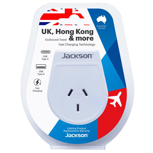 Jackson Outbound Travel Adaptor UK & Hong Kong with USB Type A/C