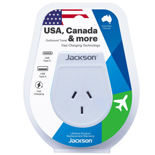 Jackson Outbound Travel Adaptor USA & Canada w/ USB Type A/C