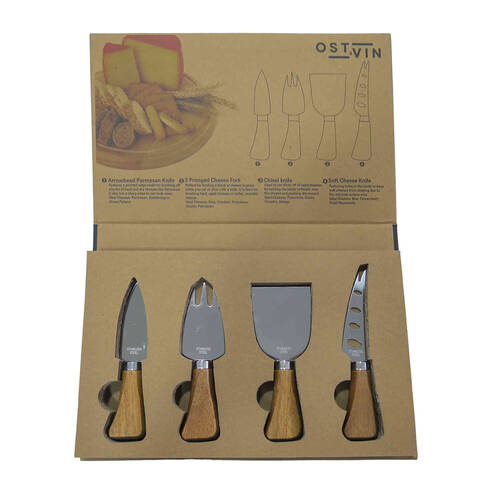 4pc NF Living Cheese Knife Gift Set Handles Utensil Included 26x17cm Solid Brown