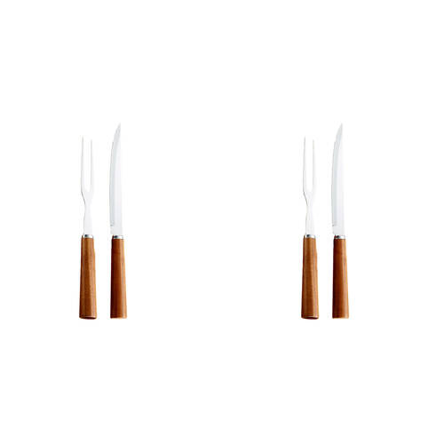 2x 2pc Ost & Vin Carving GiftSet 33x31cm Acacia Wood S/S Cutlery Brown