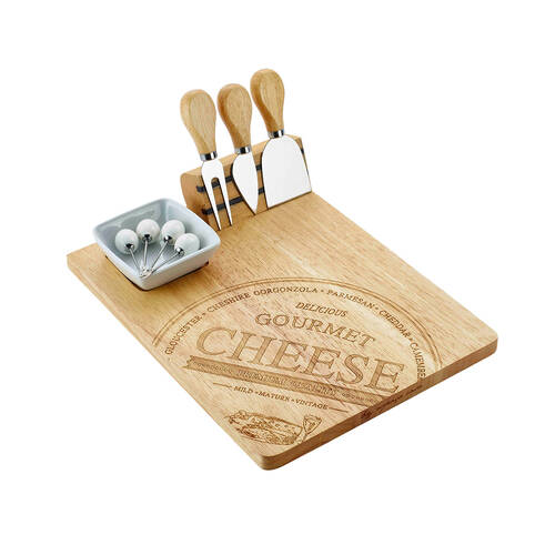 9pc NF Living Acacian Cheese Set 30x22.5 Board Dinnerware/Serveware Brown