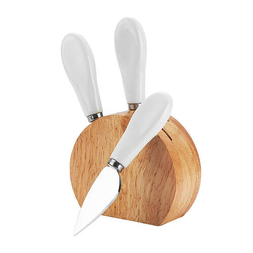 NF Living Rubber Wood Block Set 10x4x8.5 Cheese Knife Kitchen Storage Beige