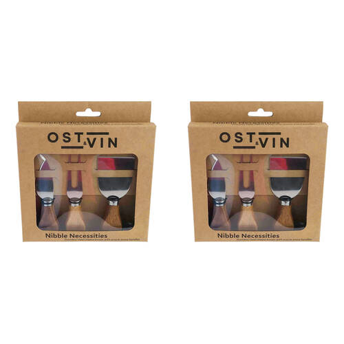 2x 3pc NF Living Acacian Cheese Set 21x17 Knife Dinnerware/Serveware Brown