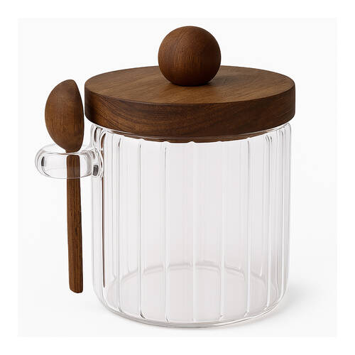 NF Living Acacian Pantry Jar w/ Spoon Glass Storage Kitchen Organisers Clear