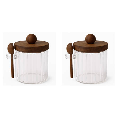 2PK NF Living Acacian Pantry Jar w/ Spoon Glass Storage Kitchen Organisers Clear