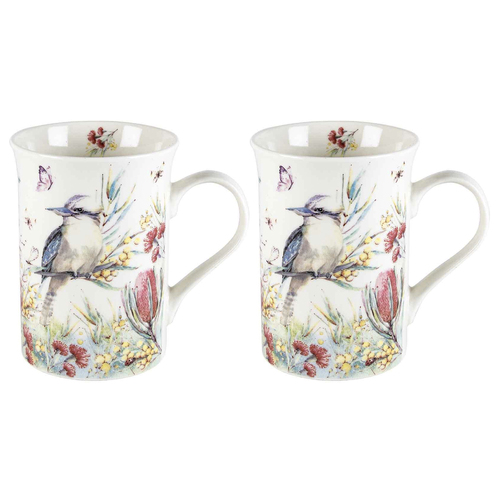 2PK Flora & Fauna Kookaburra 360ml Ceramic Floral decorated Gift Mug