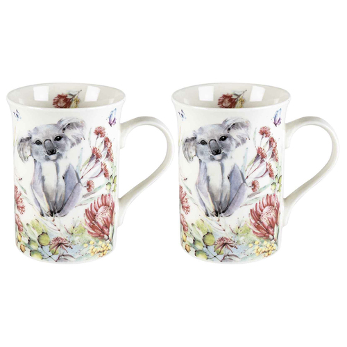 2PK Flora & Fauna Koala 360ml Ceramic Floral decorated Gift Mug