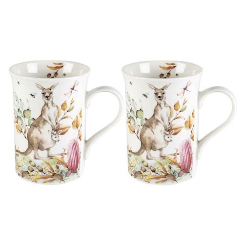 2PK Flora & Fauna Kangaroo 360ml Ceramic Floral decorated Gift Mug