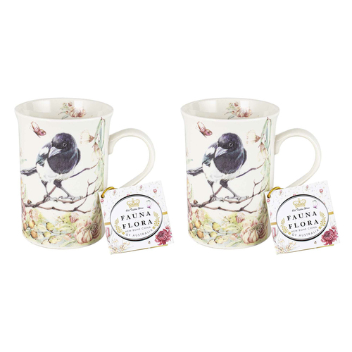 2PK Flora & Fauna Magpie 360ml Ceramic Floral decorated Gift Mug