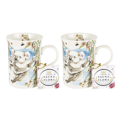 2PK Flora & Fauna Koala & Joey 360ml Ceramic Floral decorated Gift Mug
