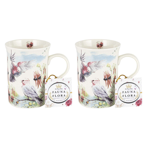2PK Flora & Fauna Galah 360ml Ceramic Floral decorated Gift Mug