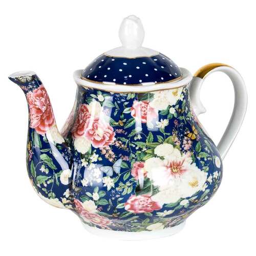 Floral Garden Navy Decorative Ceramic Teapot 1200ml