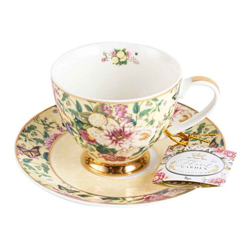 Floral Garden Cream Decorative Ceramic Teacup & Saucer Set 200ml