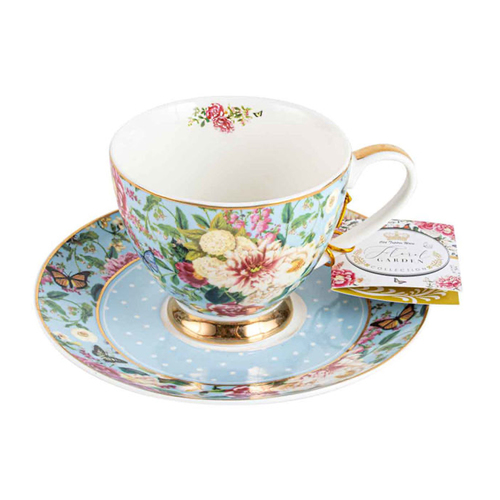 Floral Garden Powder Blue Teacup & Saucer Set 200ml