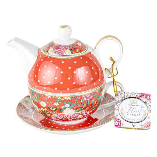 Floral Garden Red Decorative Ceramic Tea For One Set 350ml/450ml