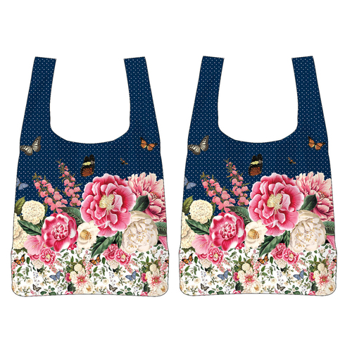 2PK Floral Garden Decorative Tote Bag Navy 65cm x 40cm