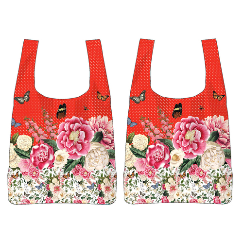 2PK Floral Garden Decorative Tote Bag Red 65cm x 40cm