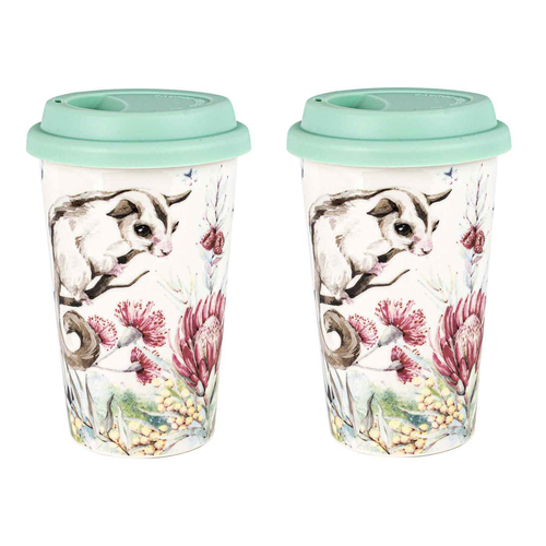 2PK Flora & Fauna Decorative Possum Travel Mug Cup 290ml