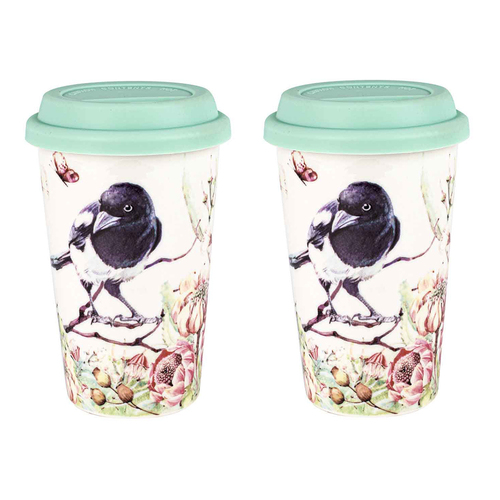2PK Flora & Fauna Decorative Magpie Travel Mug Cup 290ml