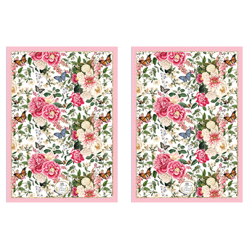 2PK Floral Garden Decorative Pink Kitchen Cooking Tea Towel