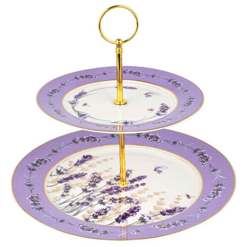 Lavender Dreams Decorative Ceramic 2 Tier Cake Stand 23H 37W