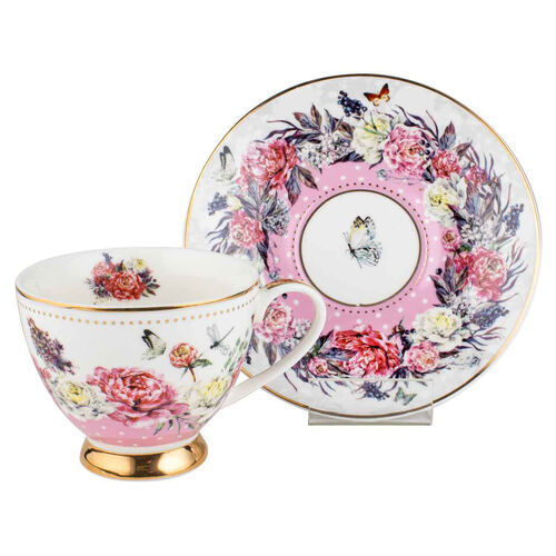 Roses & Butterflies Pink Teacup & Saucer Set 200ml