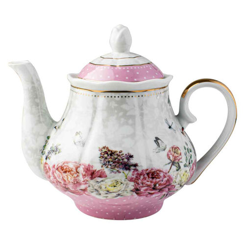Roses & Butterflies Floral Decorative Pink Teapot 1200ml