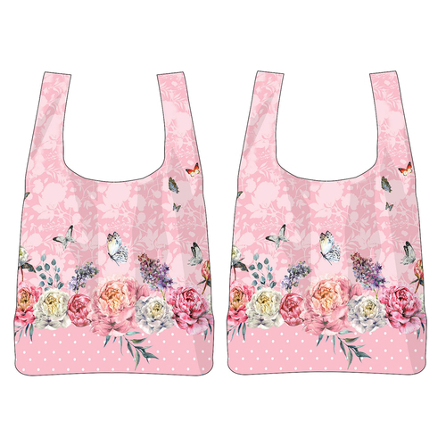 2PK Roses & Butterflies Floral Decorative Pink Tote Bag 65cmx40cm