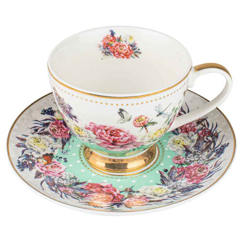 Roses & Butterflies Mint Teacup & Saucer Set 200ml