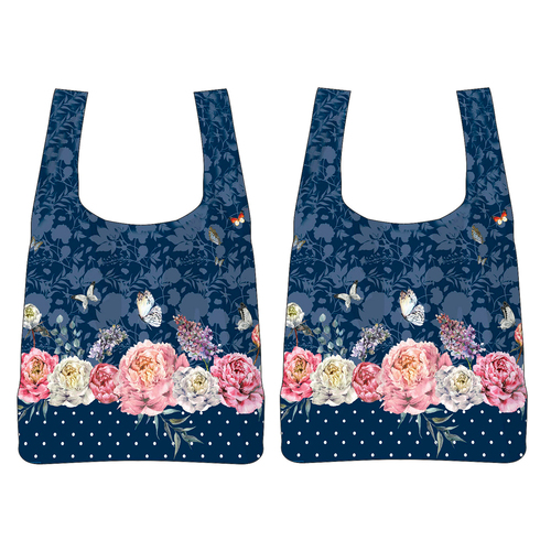 2PK Roses & Butterflies Navy Floral Decorative Tote Bag 65cmx40cm