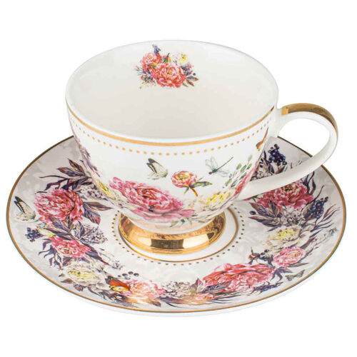 Roses & Butterflies Floral Decorative Teacup & Saucer Set 200ml