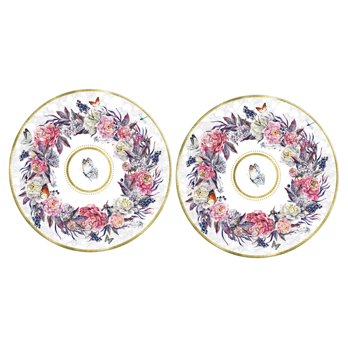 2PK Roses & Butterflies Floral Decorative Ceramic Trivet 20cm Round