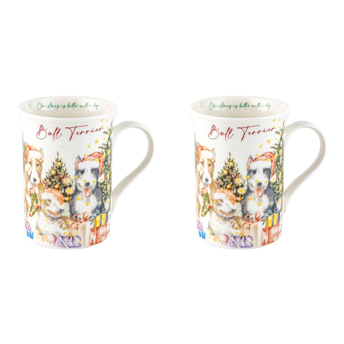 2PK Merry Muddy Paws Bull Terrier 360ml Coffee Mug New Bone China
