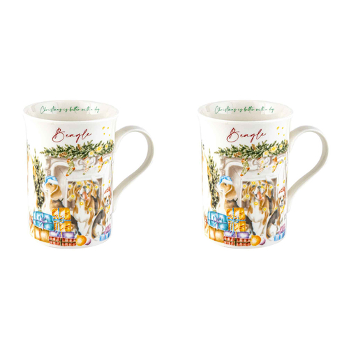 2PK Merry Muddy Paws Beagle 360ml Coffee Mug New Bone China