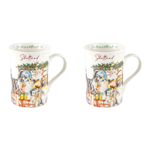 2PK Merry Muddy Paws Shetland 360ml Coffee Mug New Bone China
