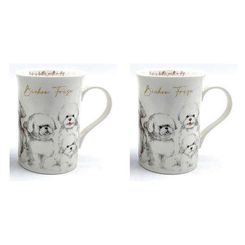 2x Muddy Paws Bichon Frise Mug 360ml New Bone China Drinking Cups