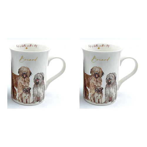 2x Muddy Paws Briard Mug 360ml New Bone China Novelty/Keepsake