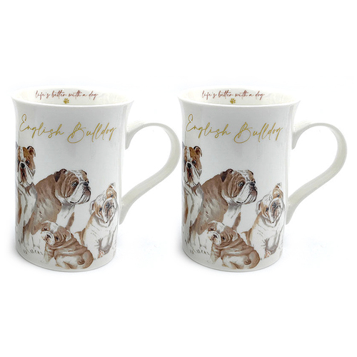 2PK Muddy Paws English Bulldog Coffee Mug Drinking Cup 360ml