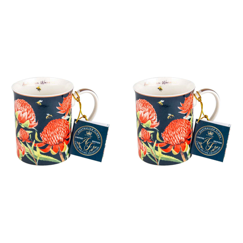 2PK Australian Flora Waratah 360ml Coffee Mug New Bone China