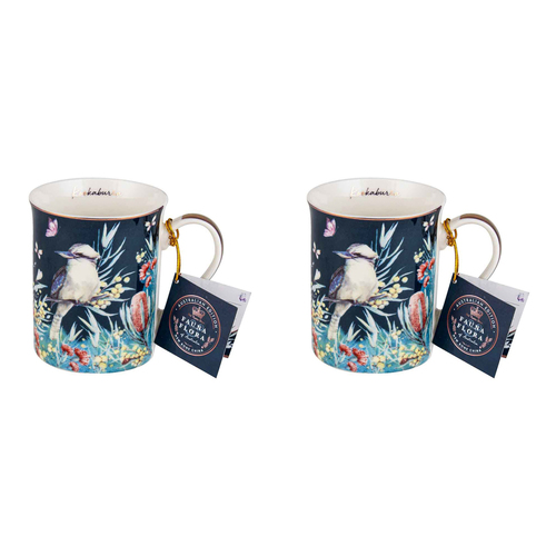 2PK Australian Flora Kookaburra 360ml Coffee Mug New Bone China